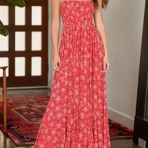 NEW! Lulus Near and Tier Red Floral Print Smocked Tiered Maxi Dress - XS